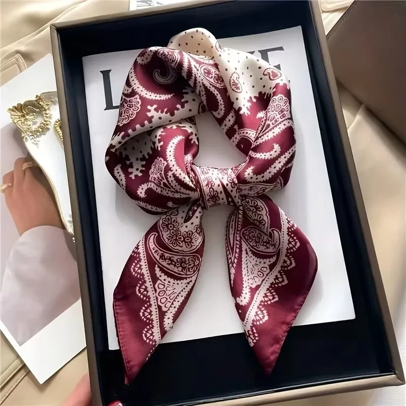 2025 New Paisley Print Square Scarf Soft Satin Silk-like Thin Neck Scarf Mature Style Bandana Sunscreen Headscarf For Women