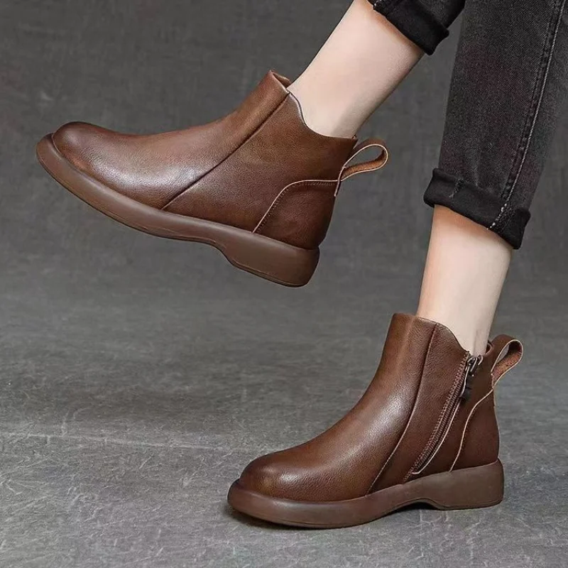 2025 New Women's Side Zip Ankle Boots - Chunky Sole Chelsea Boots Vintage Style Casual Versatile Autumn Winter Booties