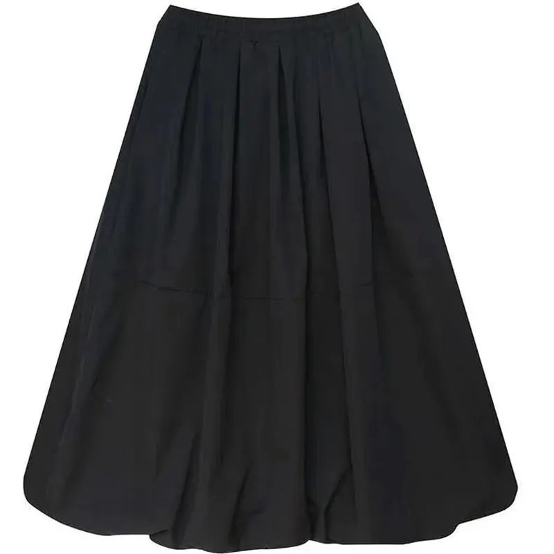 2025 Spring Autumn New Elegant Half-length Skirt Women's 4XL Fashion Casual Elastic Waist Solid Lady Puffy Skirts With Pockets