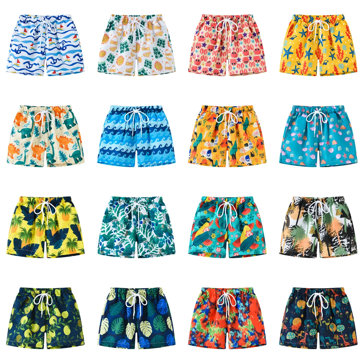 2025 Summer Children Shorts Baby Boys Girls Cartoon Beach Trunks Baby Casual Sports Cropped Pants Kids Middle Waist Board Shorts