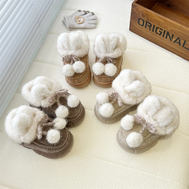 2025 Winter New Children Cotton Boots for Girls Fashion Korean Style Soft Sole Anti-slippery Versatile Princess Cute Snow Boots