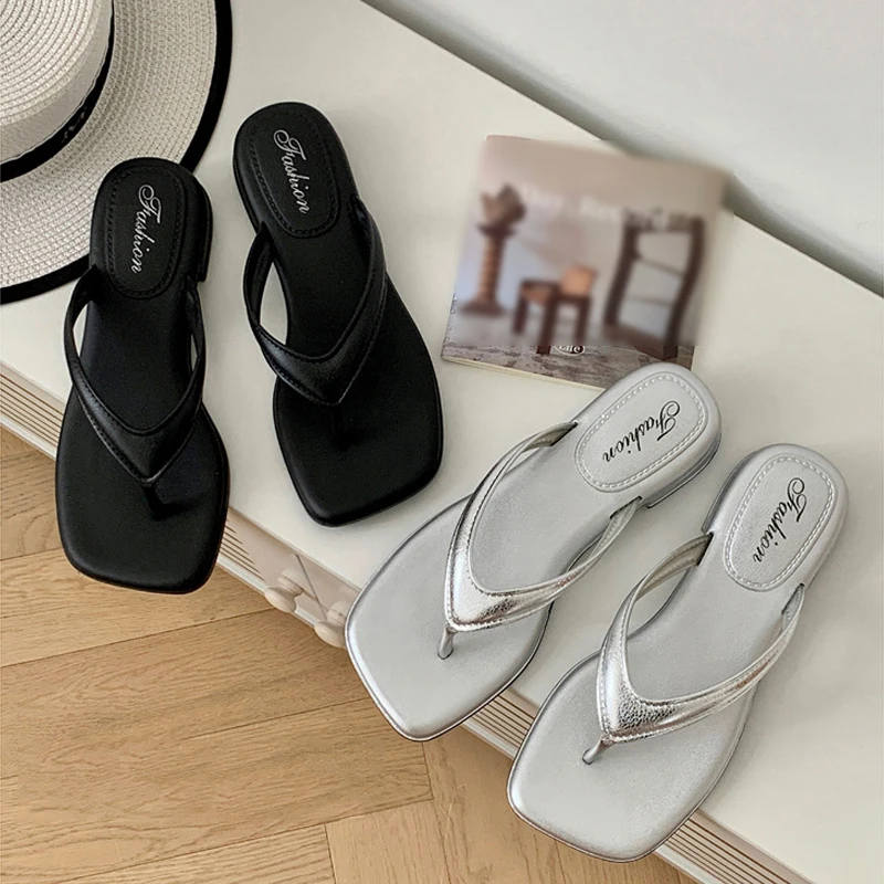 2025 Women Slippers Shoes Retro Ladies Summer Flip Flops Casual Slippers Flat Sandals Beach Open Toe Flat Slippers Zapatos Mujer