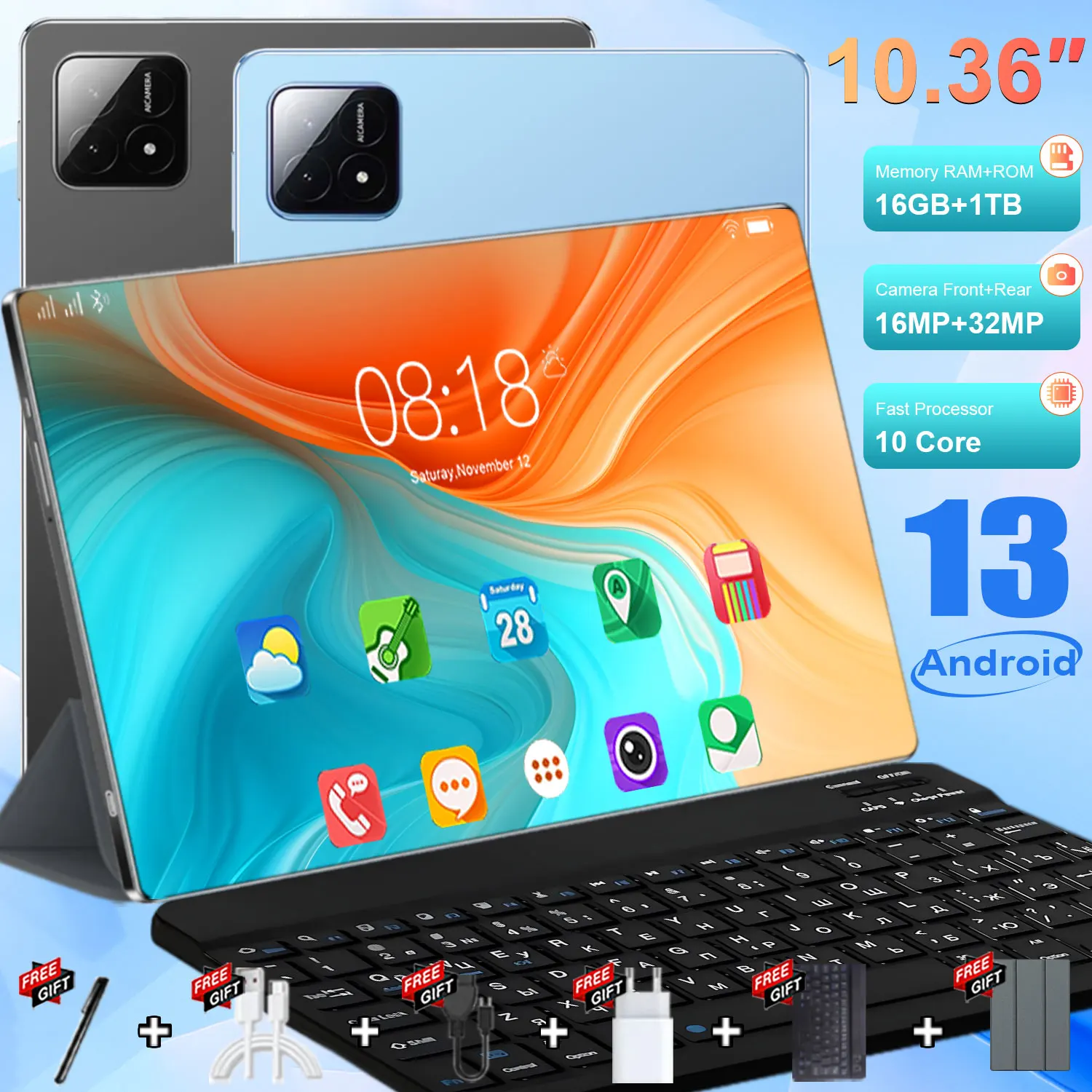 2026 Global Version NEW Original Pad Tablet 10.36 inch HD 5K Android 13 16GB+1T 16MP+32MP 20000mAh 5G Dual SIM WiFi GPS