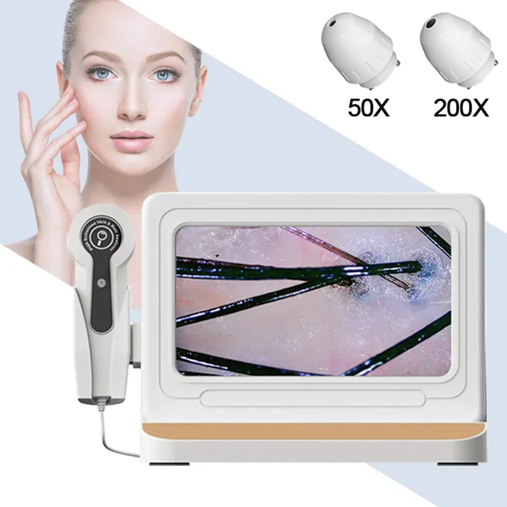 2026 HD Digital Skin Analyzer Professional Hair Scalp Camera Detector Hair Follicle Oil Moisture Test Device 10inch 50/200X