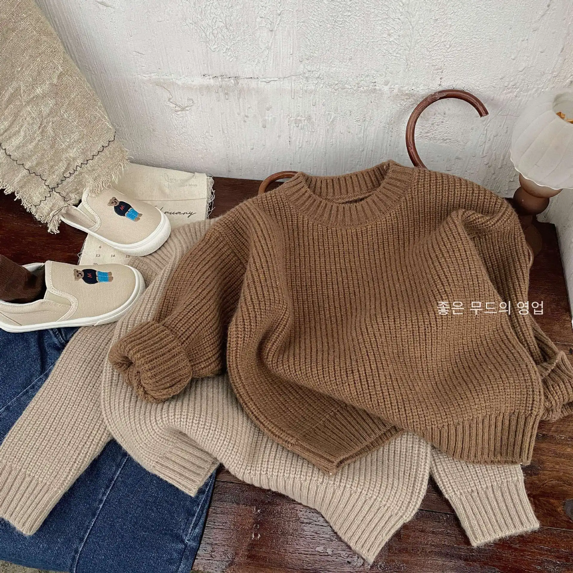 2026 Spring 1-8Y Kids Boys Sweater Solid Thick Warm Infant Babys Boys Pullovers Solid Loose Long Sleeve Children Boys Knitwear