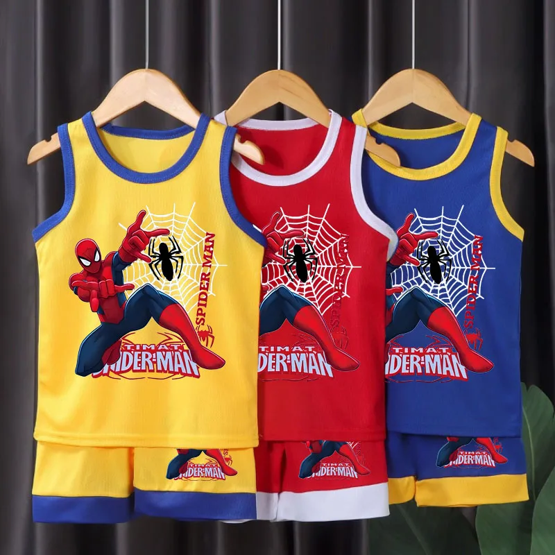 2026 Summer Marvel Breathable Comfy Mesh Boys Basketball Cothes Sets Kids Casual Outfits Child Outdoor Vacation Vest Suit