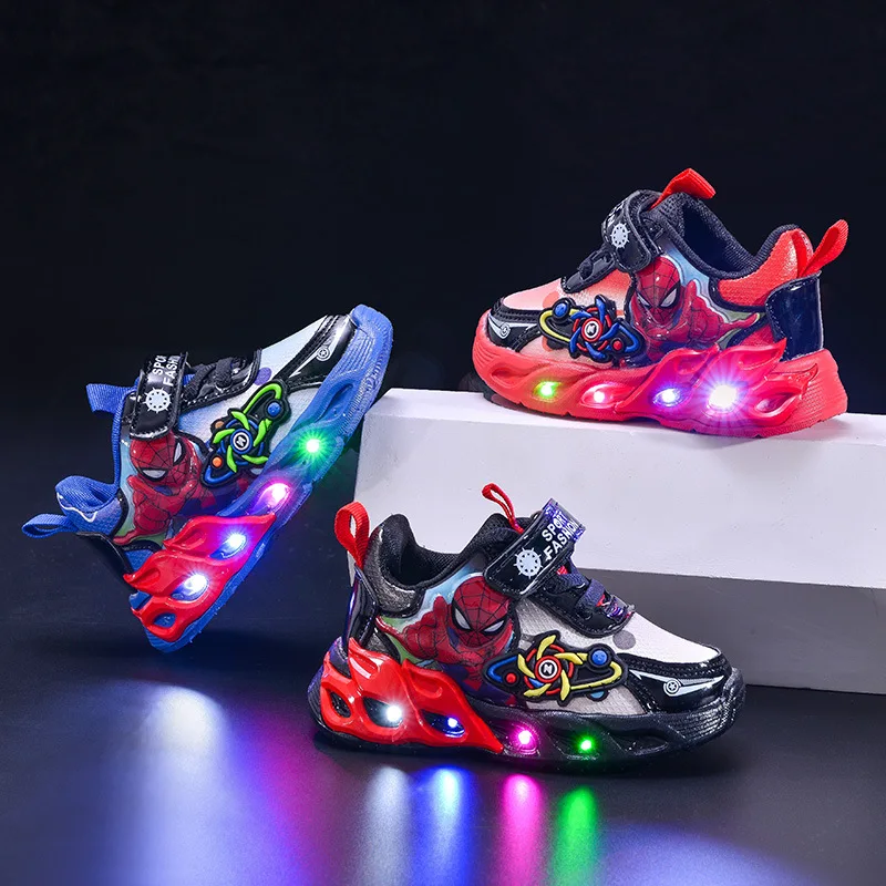 2026Spider-man Cartoon Children Casual Shoes Hot Sales High Quality Kids Boys Girls LED Lighted Soft Baby Infant Tennis Toddlers