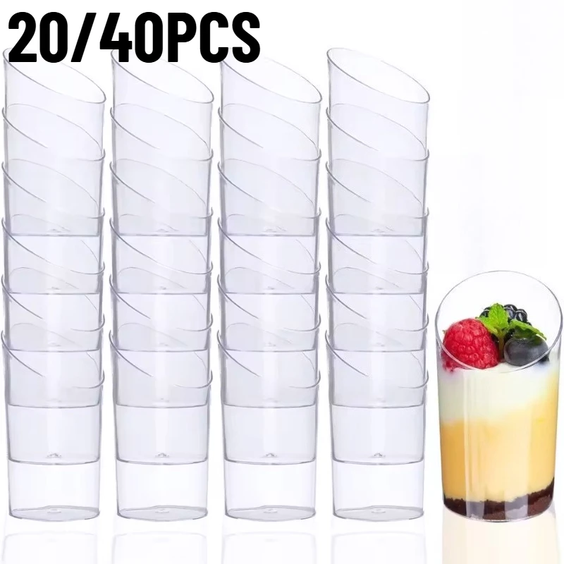 20/40PCS Disposable Dessert Cup Plastic Cup Tilted Circular Tasting Sample Birthday Wedding Appetizer Afternoon Tea Party
