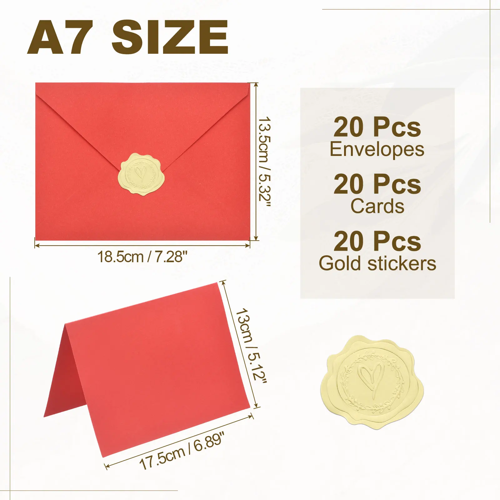 20Pack 5x7 Blank Cards and Envelopes V Flap A7 Envelopes with Cardstock & Gold Stickers Small for Greeting Cards Invitations