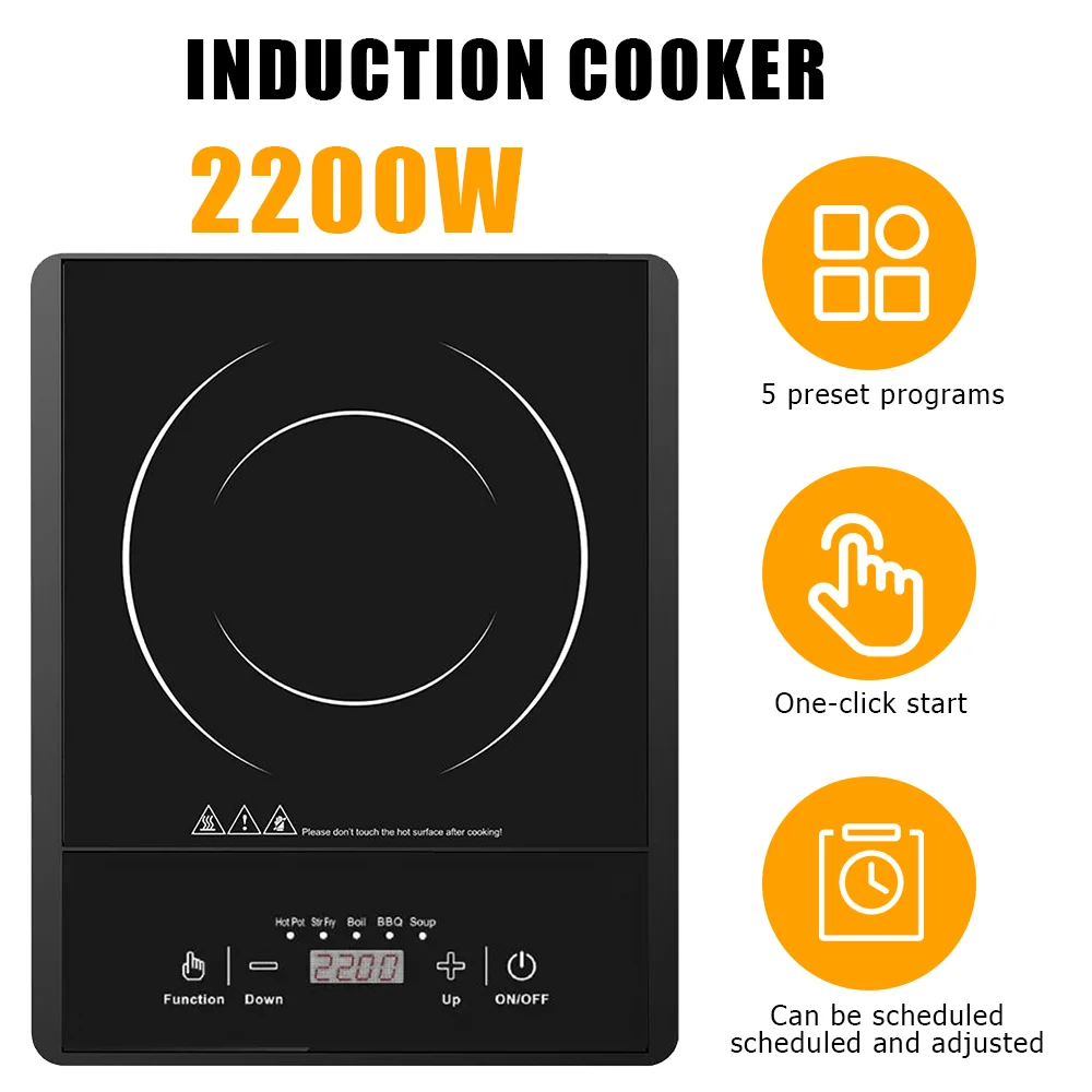 2200W UK Portable Electric Induction Hob - Compact Tabletop Cooker Efficient Tabletop Cooker with Single Burner UK PLUG