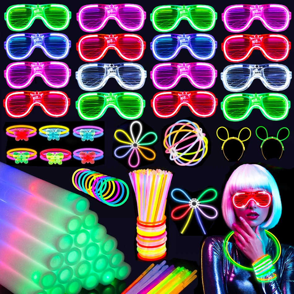 250 PCS Glow In The Dark Party Supplies Foam Glow Sticks LED Glasses Neon Party Favors For Birthday Wedding Christmas