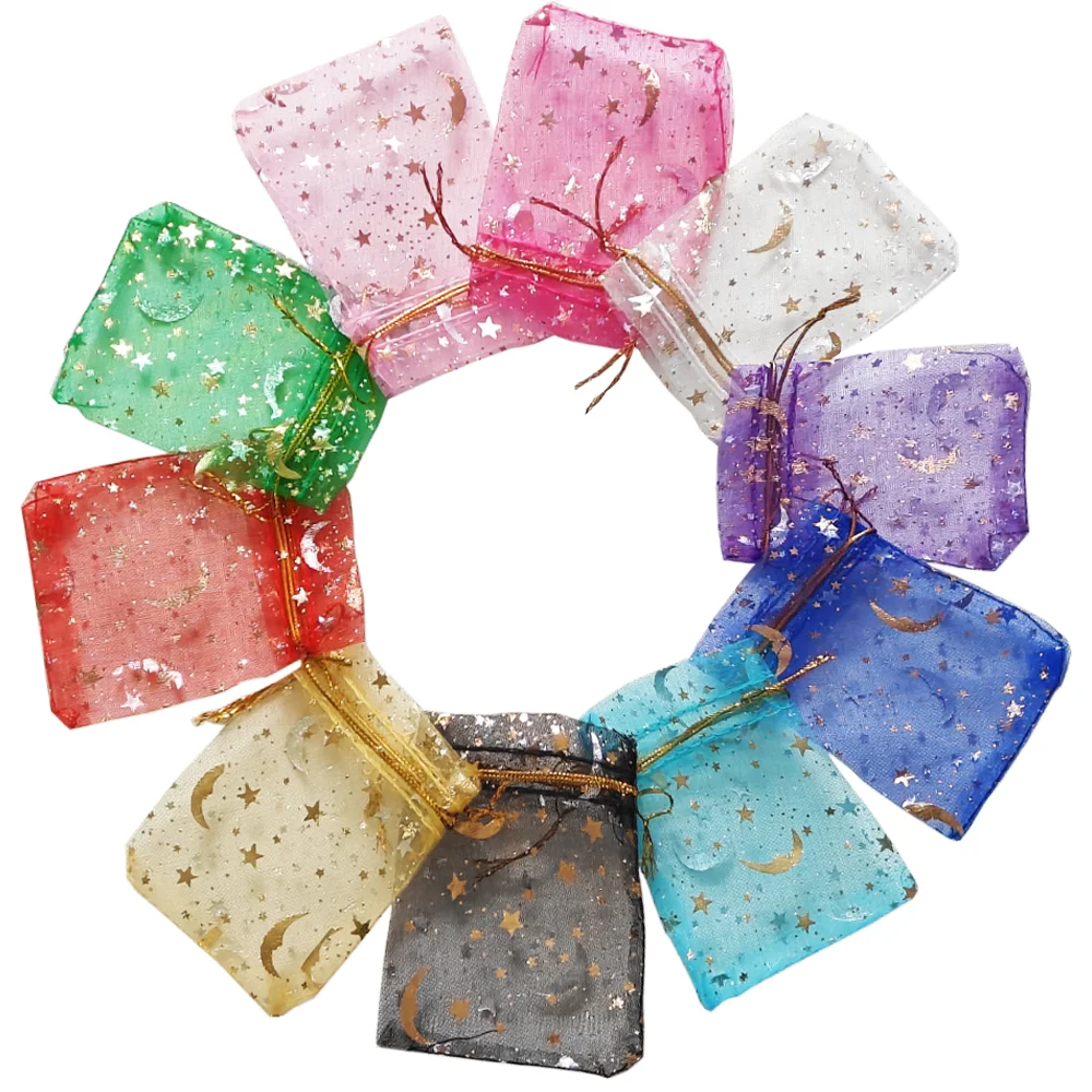 25/50/100pcs Moon Star Organza Gift Bag Multicolor Jewelry Gifts Pouches For Wedding Party Candy Bag Jewelry Packing Wholesal
