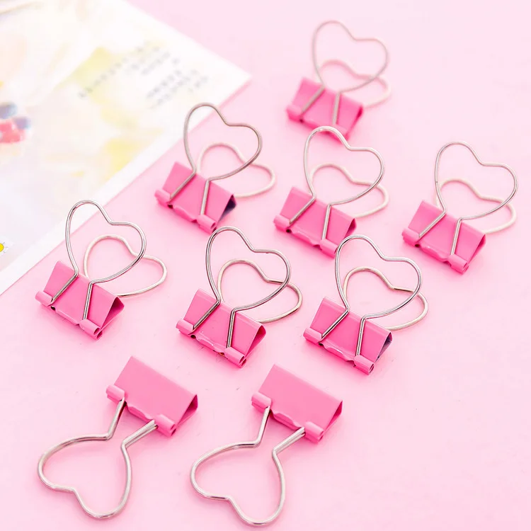 25Pcs Mini Cute Pink Long Tail Clip Love Shape Student Exam Paper Folder Photo Album Metal Binder Office School Stationery
