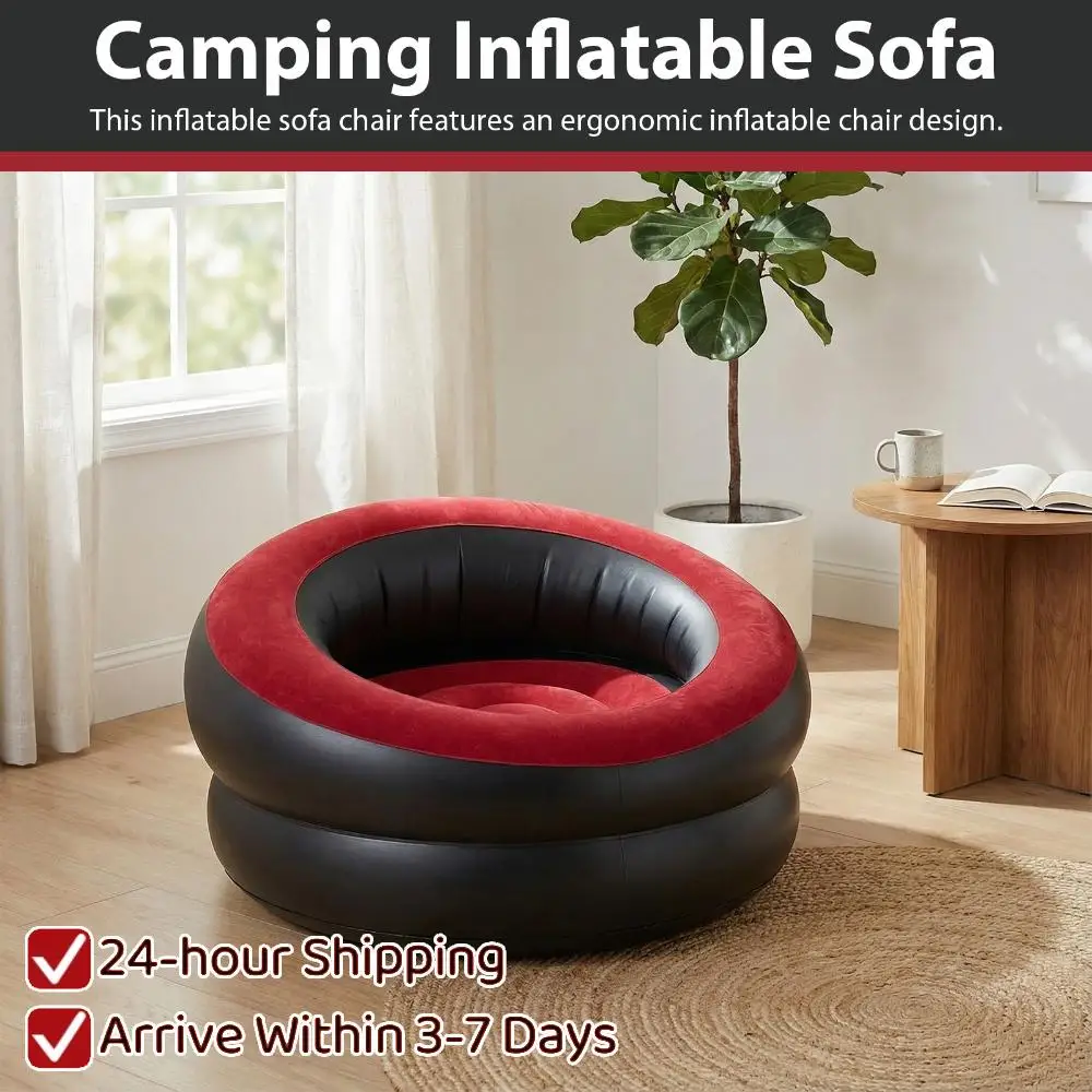 2Pcs Portable Flocked Fabric Outdoor Inflatable Sofa Folds Compactly Blow Up Couch for Outdoor Movie Nights Camping Room