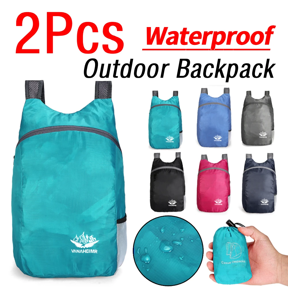 2Pcs Travel Knapsack Nylon Breathable Foldable Mountaineering Rucksacks Waterproof Lightweight Sports Daypack for Outdoor Bag