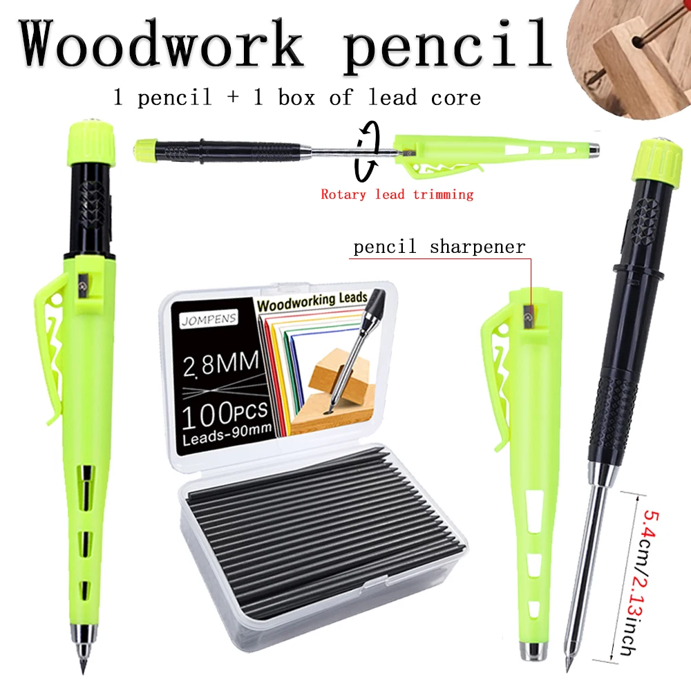 2Pcs/Set 54mm Long Head Carpenters Mechanical Pencil Set With 1 Box Lead，2.8mm Woodworking Marking Pencil Drawing Tool