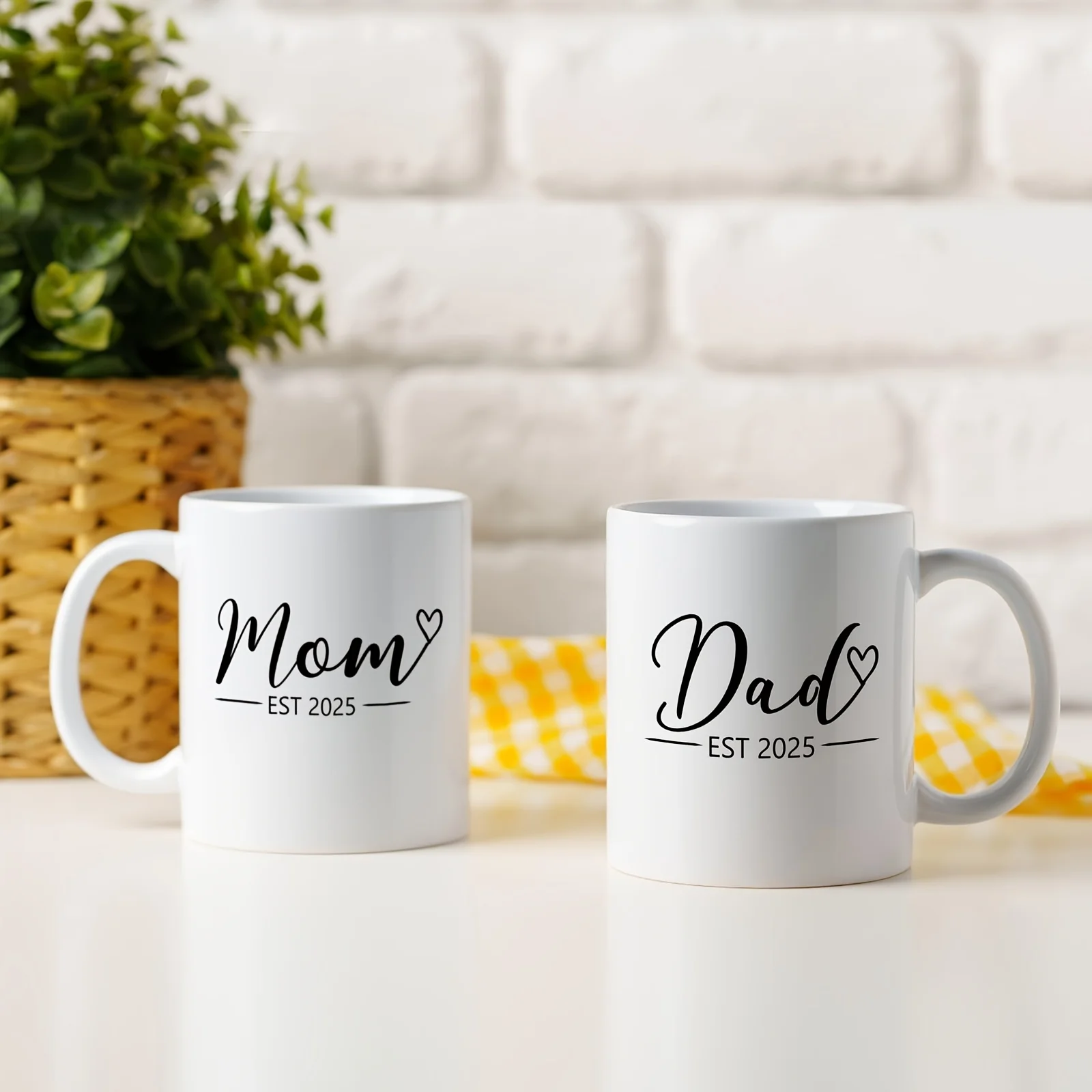 2pcs 11OZ Porcelain Coffee Mug With Handle, New Mom Dad Gifts, New Parents Gifts For Couples, Pregnancy Announcement Gifts For E