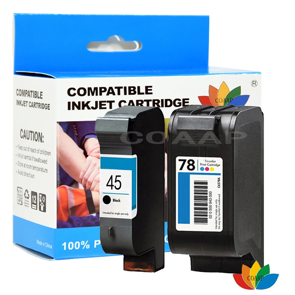 2x Refilled HP45 51645A for HP78 C6578D Ink Cartridges for HP Deskjet 710C,820Cse,820Cxi,920C,930C,948C 950C,970CXI,990CXI,995
