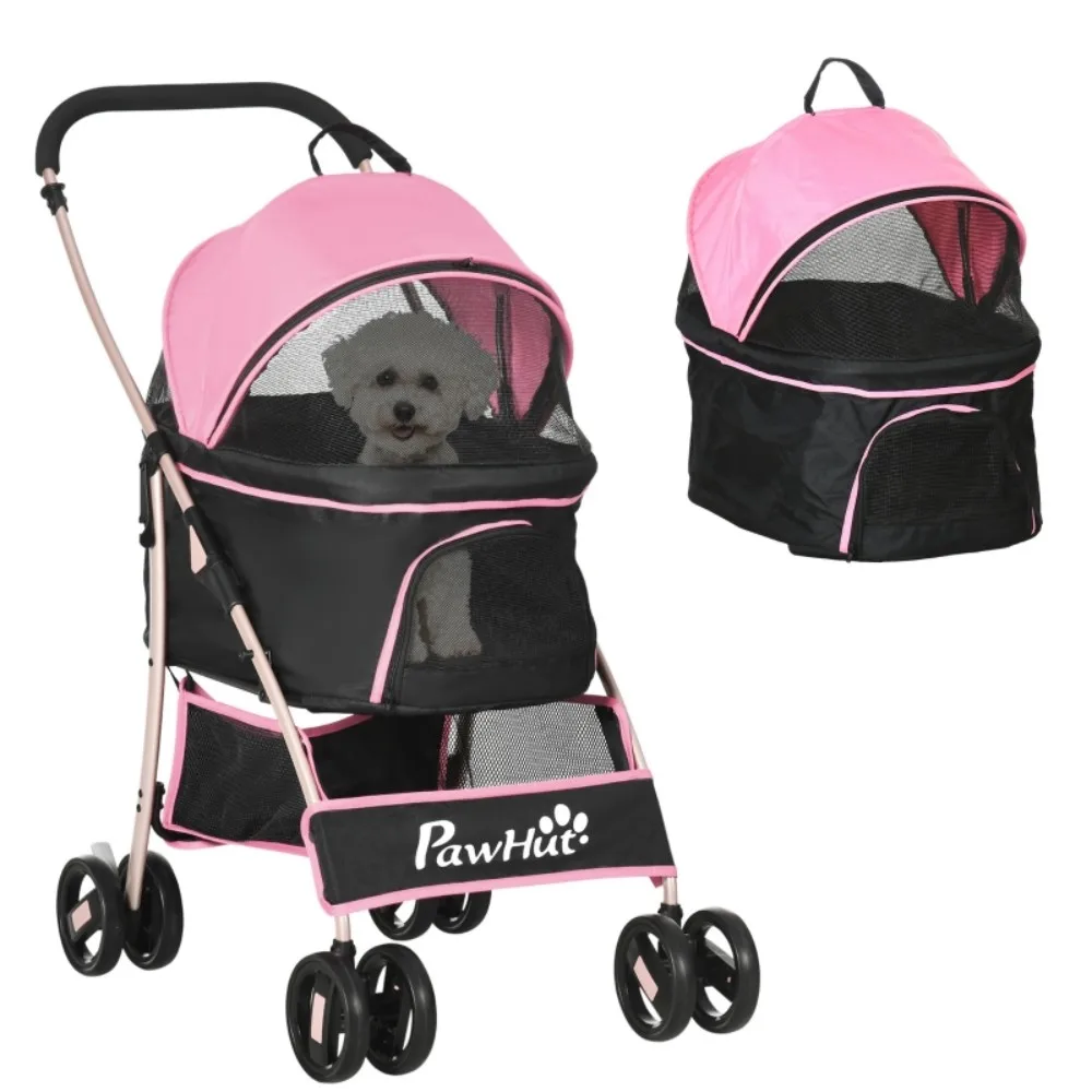 3 In 1 Detachable Pet Stroller, for Extra Small and Small Dogs - Pink