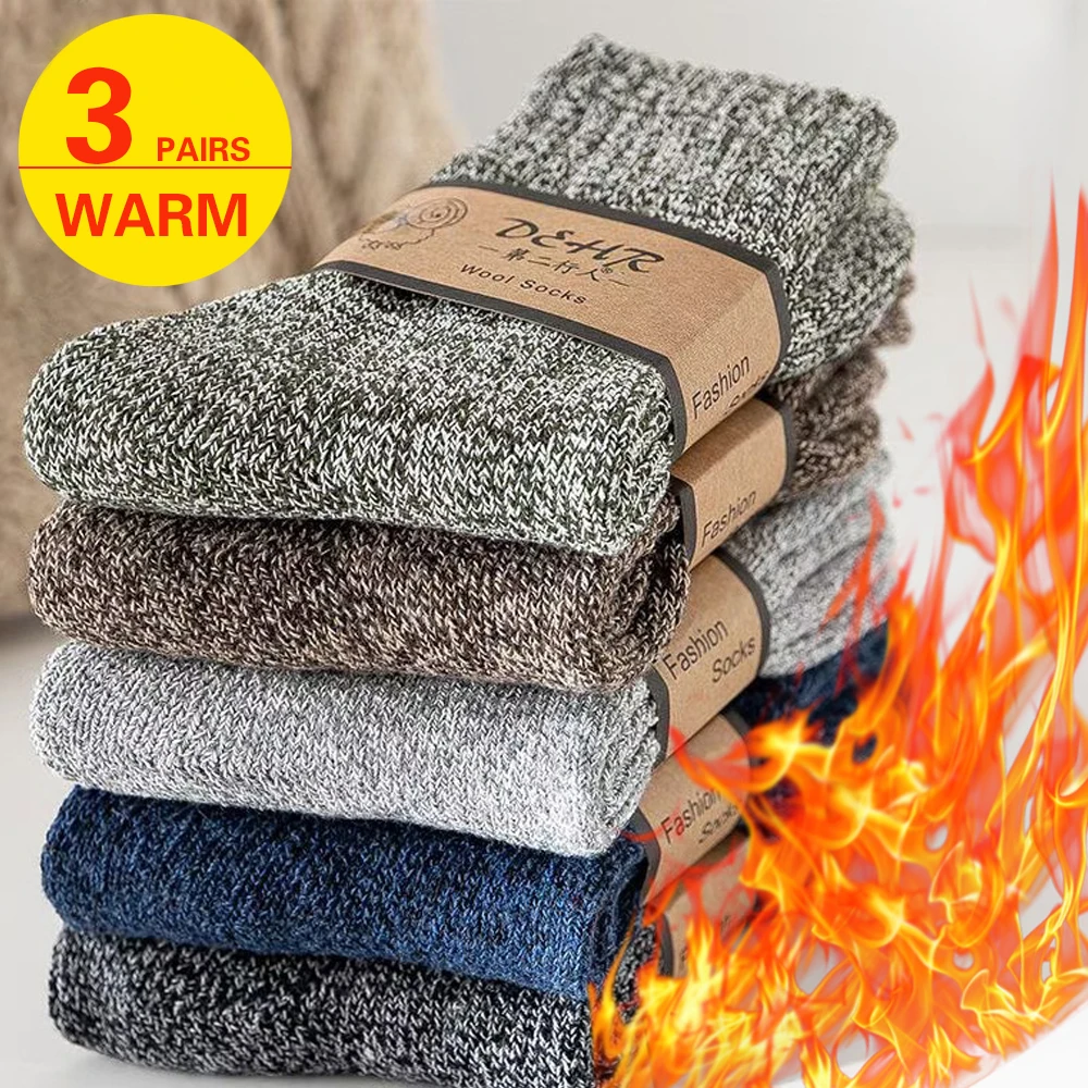 3 Pairs Winter Thick Towel Men's Socks Man's Outdoor Sports Long Socks Cold Resistant Frost Proof Snow Socks For Man Gift 39-44