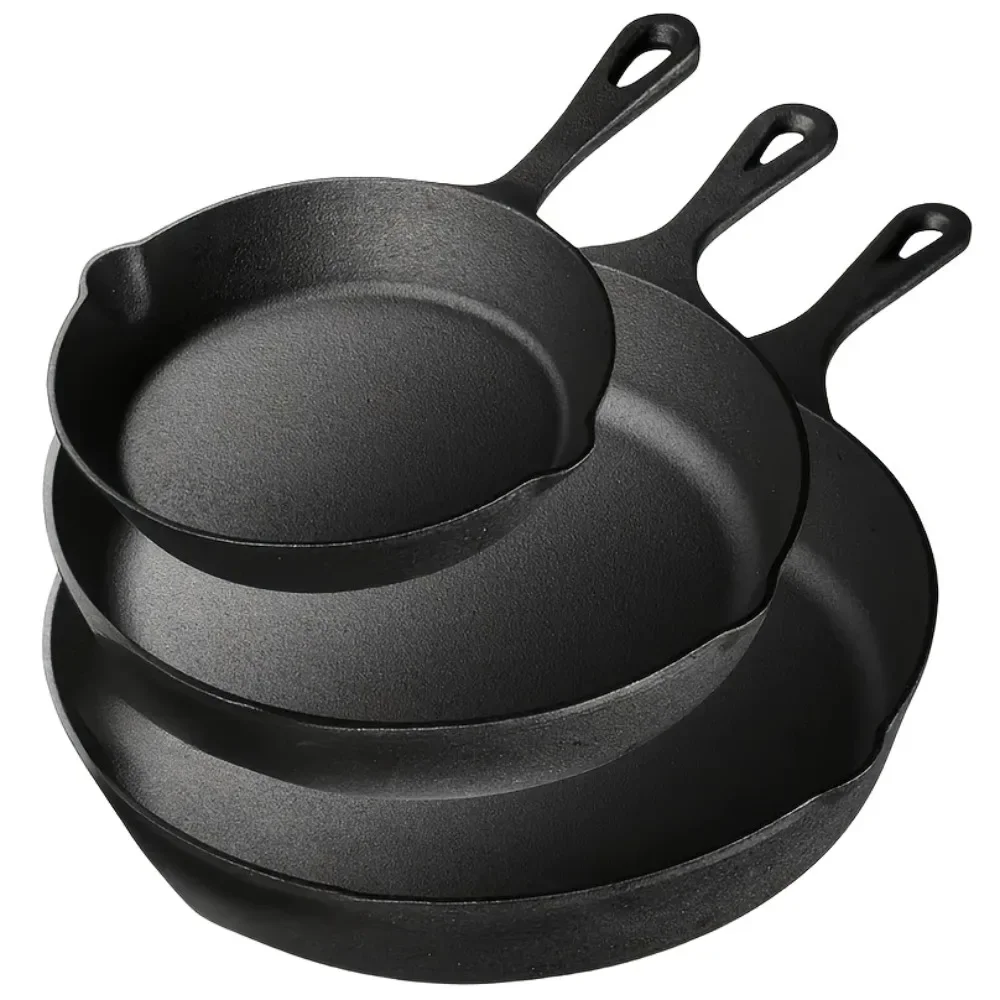 3-Piece Pre-Seasoned Cast Iron Skillet Set – 6", 8", 10" Oven-Safe Pans for Stovetop, Grill & Campfire | Even Heat Retention