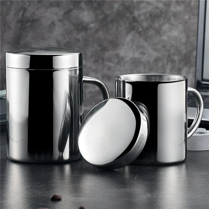 304 Stainless Steel Mug Cup Double Layer Anti-scalding With Lip Thermos Cup Coffee Milk Beer Water Tea Bottle Office Home Use