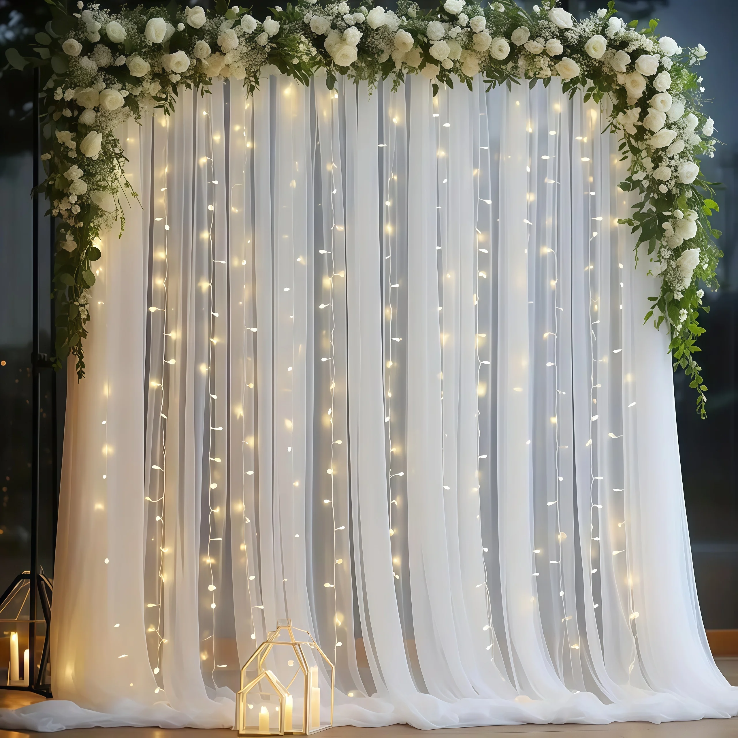 3*3m Tulle Backdrop Curtains, Optional Curtains Light, Decoration for Home Wedding Birthday Party Christmas Photography Backdrop
