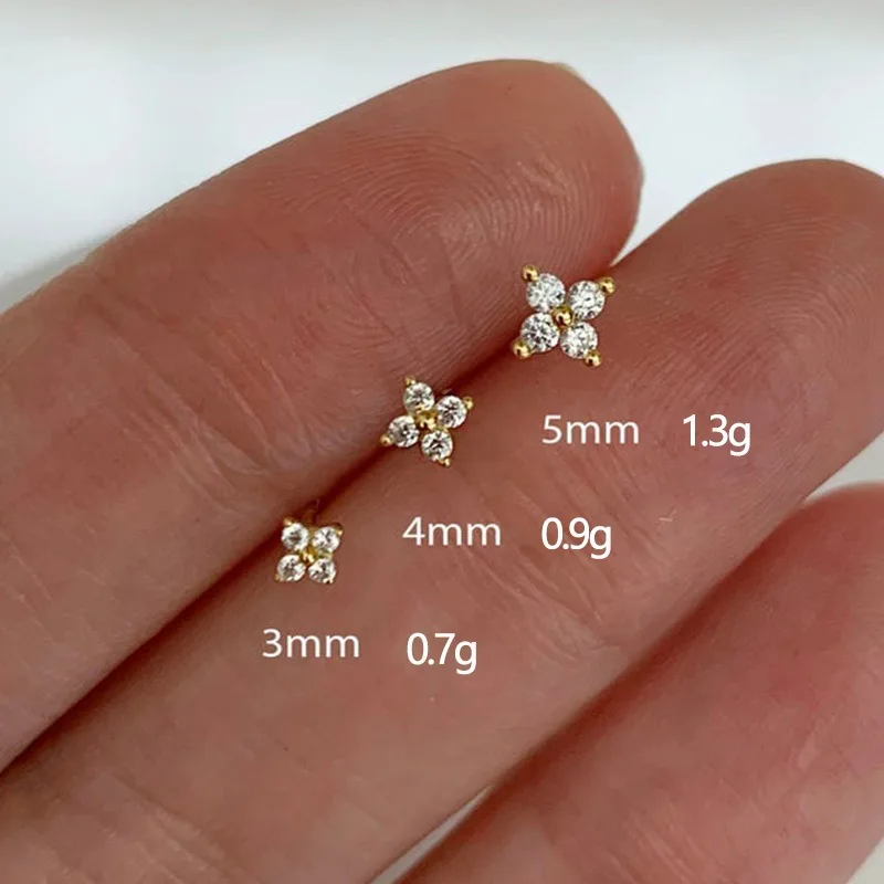 3/4/5MM 925 Sterling Silver 5A Zircon Simple Star Tiny Stud Earrings for Women Fine Jewelry Minimalist Ear Hole Care Accessories