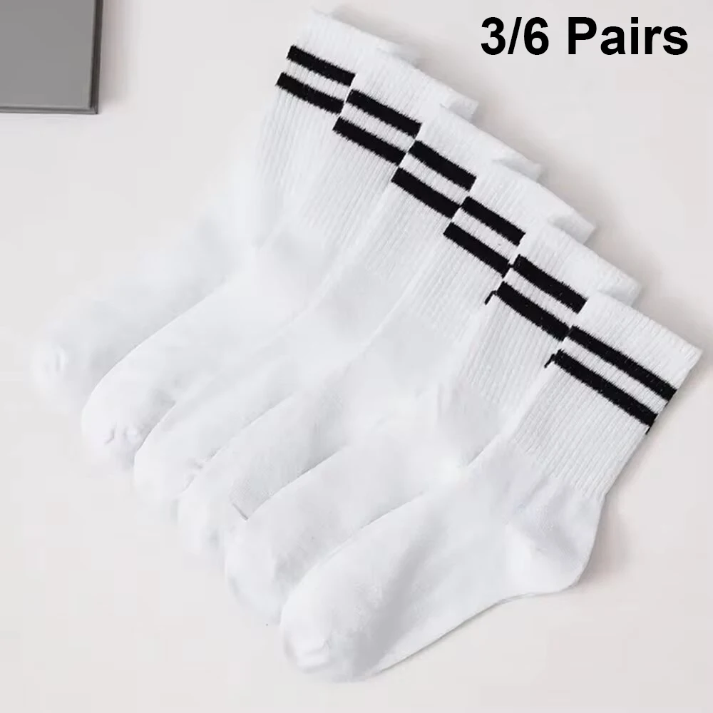 3/6 Pairs Women Mid-Tube Socks Solid Colour Autumn Winter Breathable Comfortable Sport Sweat Absorbent Man And Women's Socks