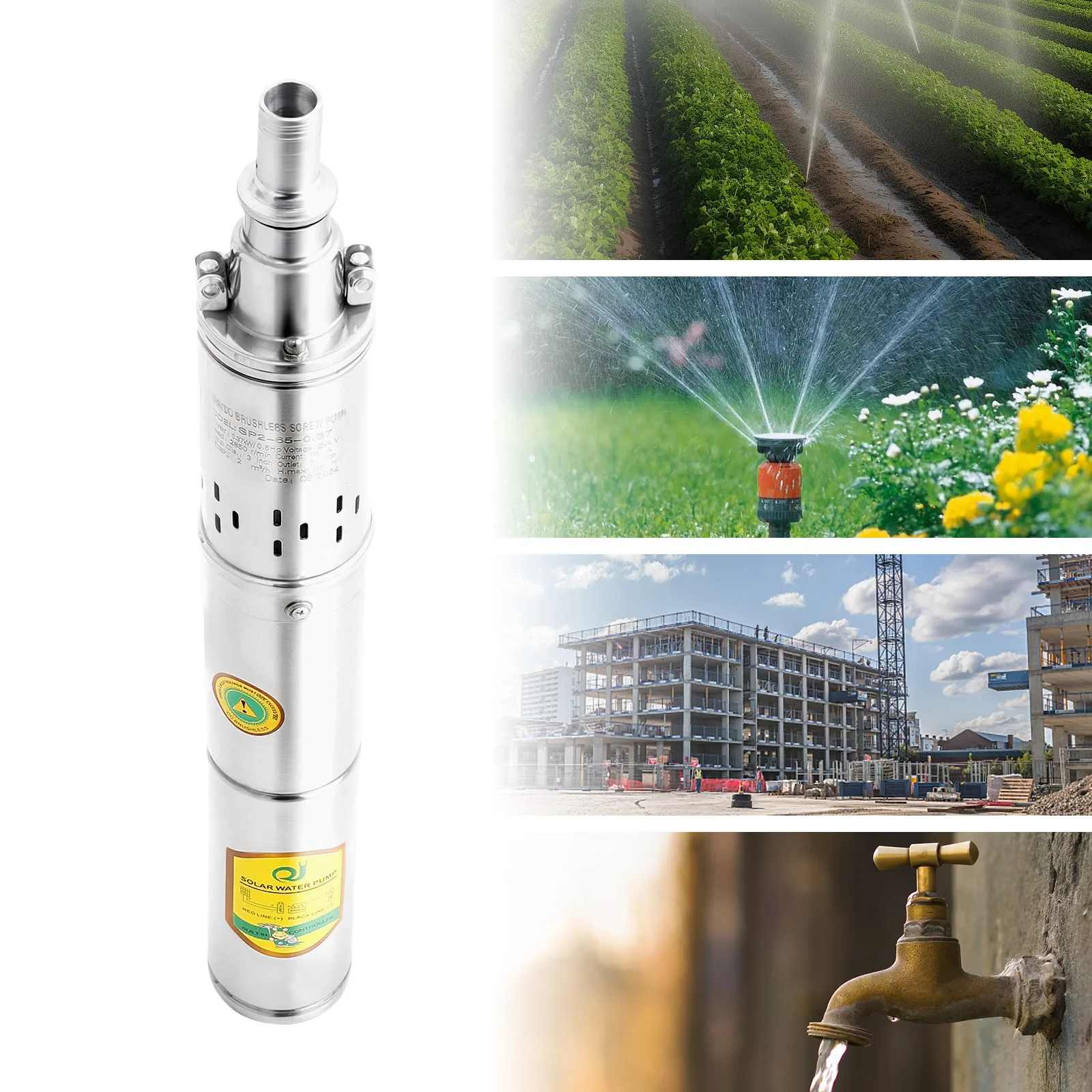 370W DC24V Deep Well Pump Stainless Steel Water Pump Large Flow Rate High Head Lift Extracting Water for Irrigation, Landscaping