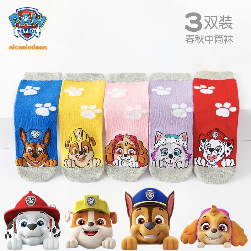 3Pair/SET Genuine Paw Patrol Hot Children Cute Cartoon Socks Kids Fashion Medium tube Socks Boys Girls Cotton Socks 2-7Years