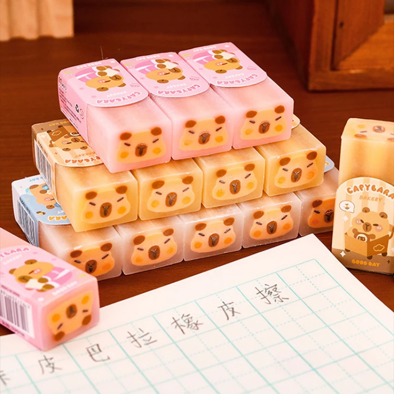 3Pcs/Lot Cute Capybara Sandwich Eraser School Cartoon Cutting Eraser Clean Pencil Rubber Kids Stationery Office Supplies Gifts