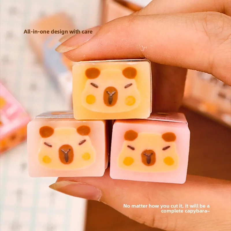 3Pcs/Lot Cute Capybara Sandwich Eraser School Cartoon Cutting Eraser Clean Pencil Rubber Kids Stationery Office Supplies Gifts