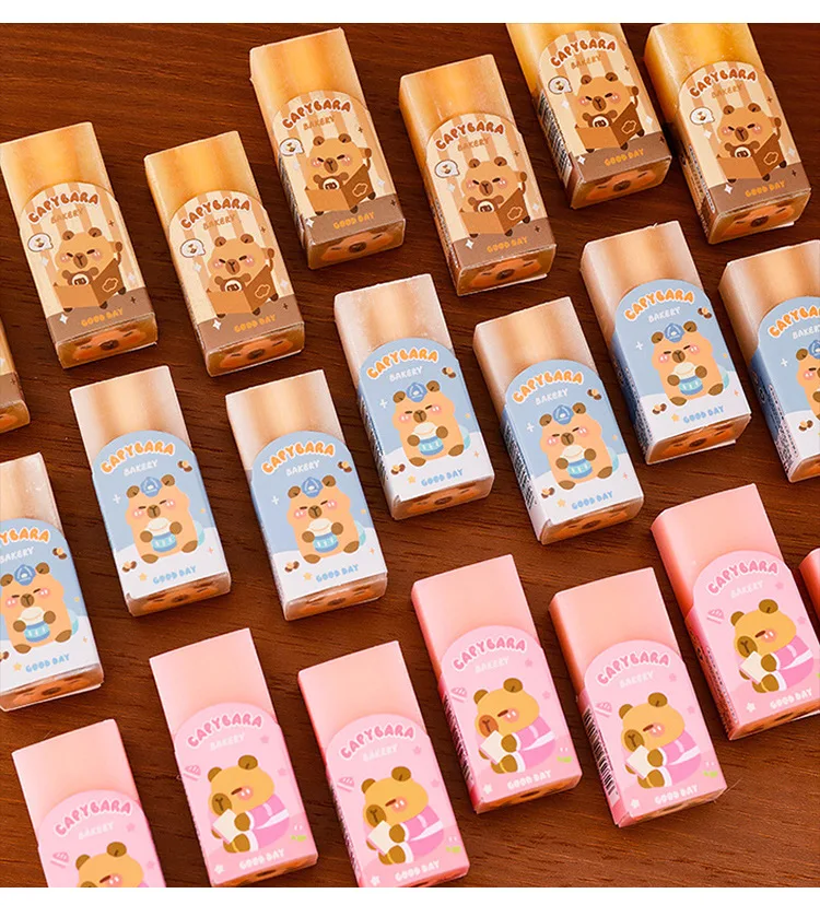 3Pcs/Lot Cute Capybara Sandwich Eraser School Cartoon Cutting Eraser Clean Pencil Rubber Kids Stationery Office Supplies Gifts