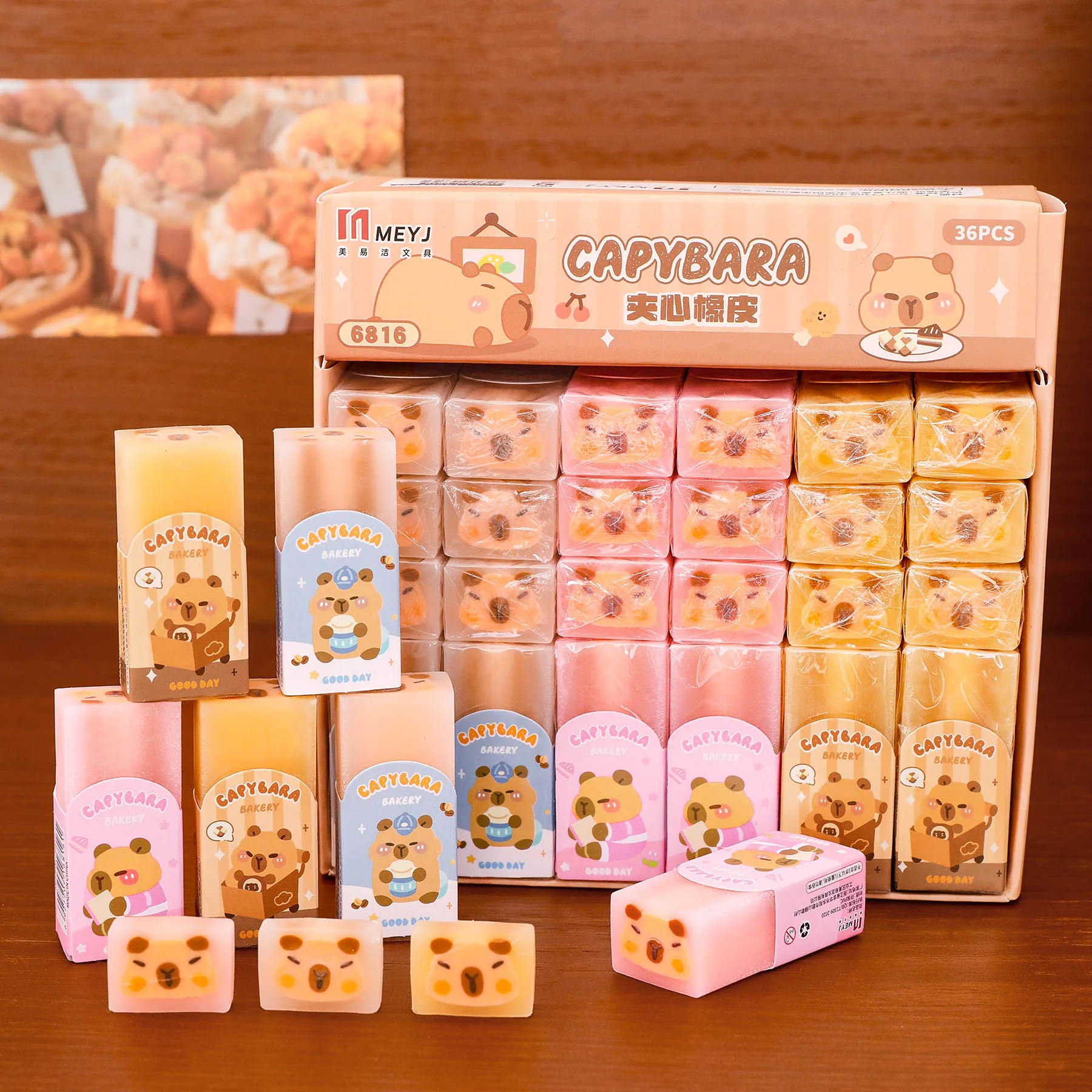 3Pcs/Lot Cute Capybara Sandwich Eraser School Cartoon Cutting Eraser Clean Pencil Rubber Kids Stationery Office Supplies Gifts