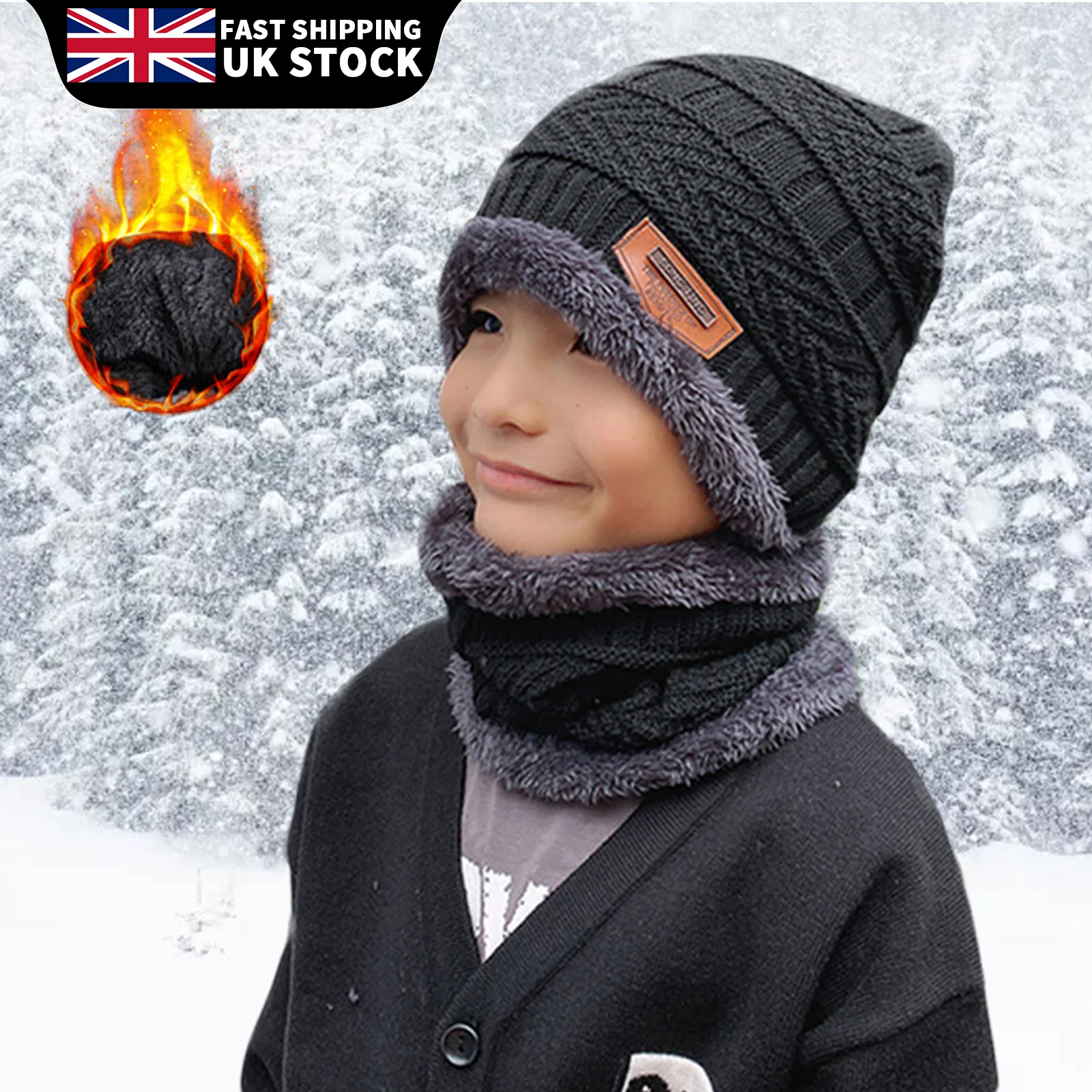 3X Kids Child Knit Fleece Cap Circle Scarf Winter Warm Hat Scarf and Gloves Sets