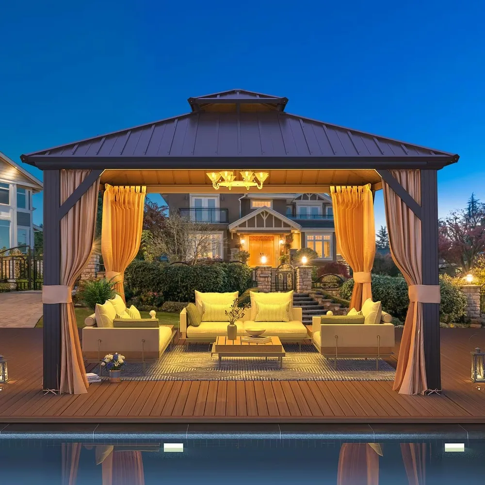 3x3m Aluminum Frame Hardtop Gazebo, Weatherproof Permanent Pergola with Modern Style & All-Season Durability