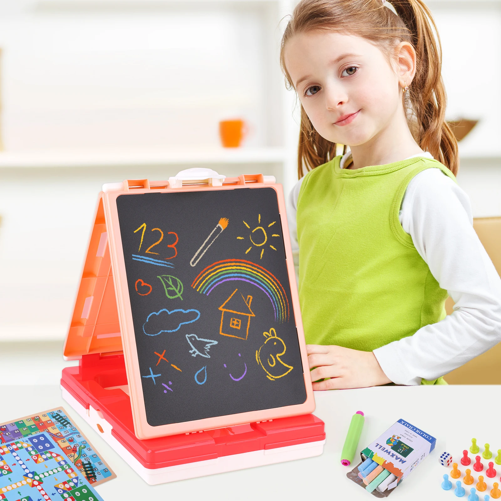 4 In 1 Educational Drawing Toy with Chalkboard & Magnetic Whiteboard Writing Board Kit Detachable Draw & Write Accessories