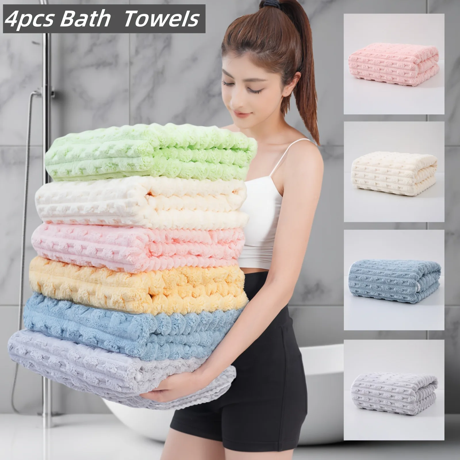 4-Pack Waffle Weave Super Soft Bath Towels, Ultra Absorbent Quick-Dry Microfiber Towels For Adults, Soft Textile & Travel Towels