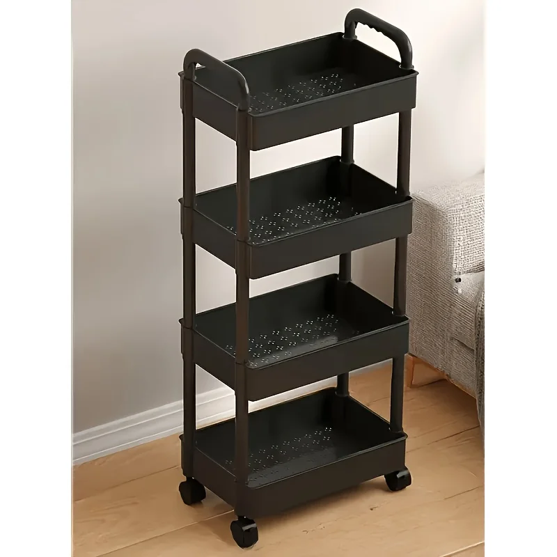 4-Tier Rolling Cart, Sturdy & Space-Saving. Perfect for Home, Office, Garage Storage. Easy Move, Durable Plastic Design.