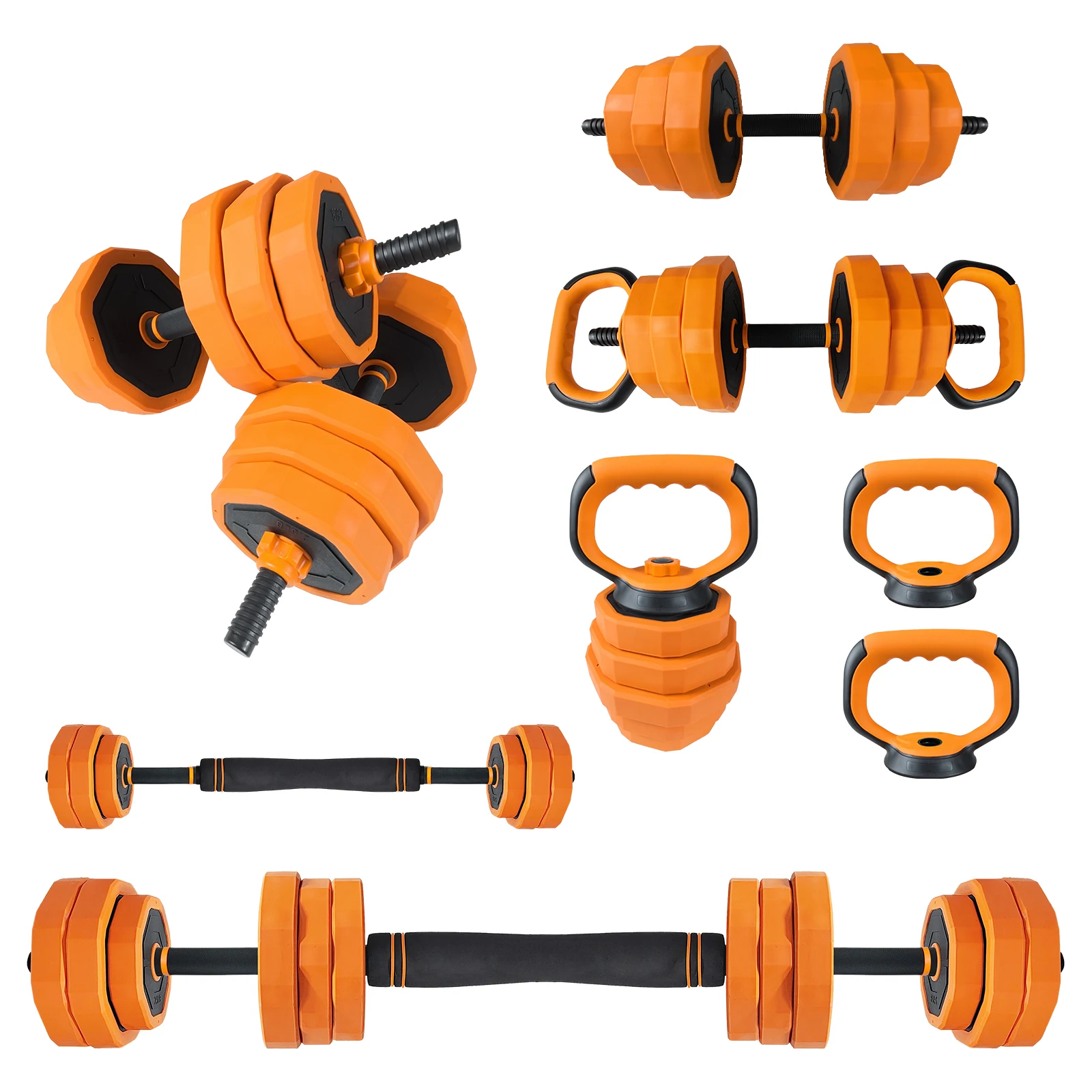 4-in-1 Adjustable Dumbbell Set – Use as Dumbbells, Barbell, Kettlebells, Push Up Stand – Home Gym Full Body Strength Training