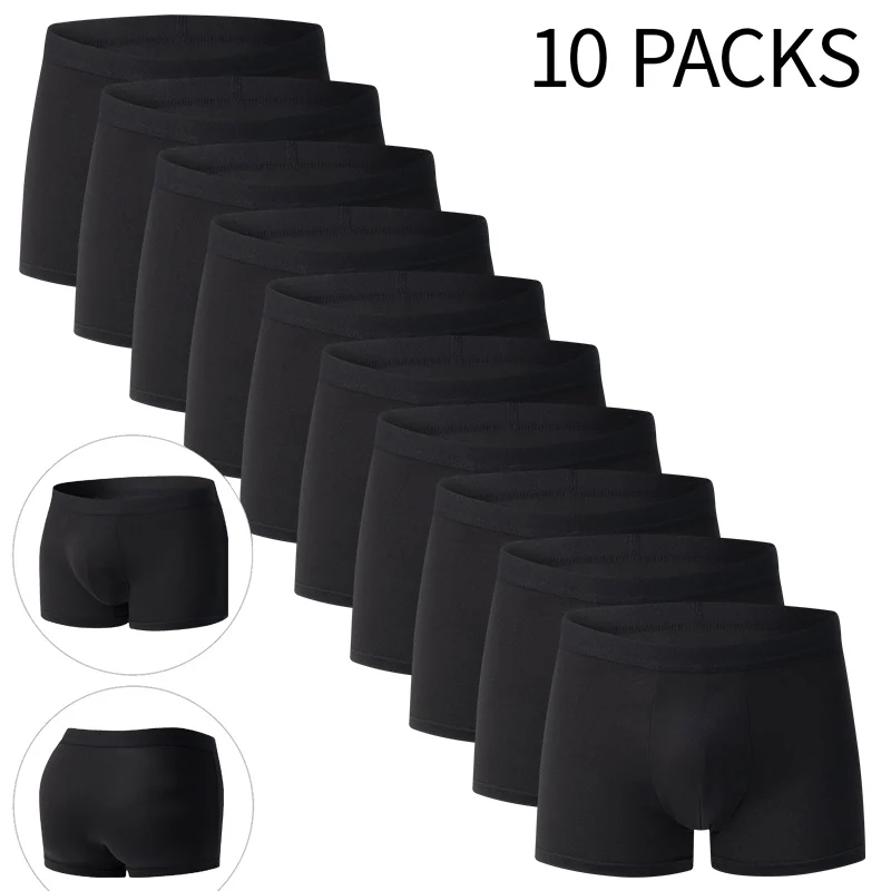 4/10 Piece Set Of Men's Classic Fashion Solid Color Underwear Comfortable Plus Size Teenage Black Boxer Shorts Base Shorts