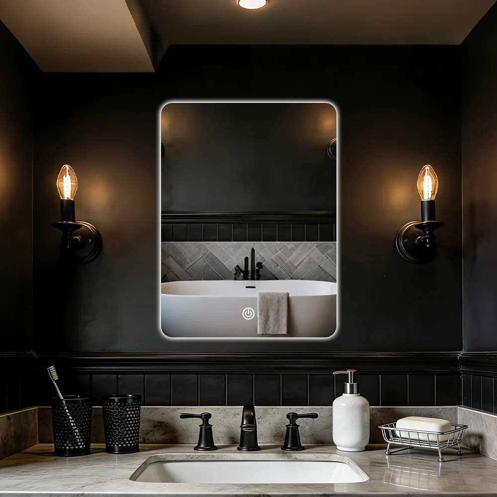 45x60cm Smart Bathroom Wall Mirror Bathroom Mirror Lighting Mirror With LED Light Touch Switch 3 Colors Dimmable Waterproof