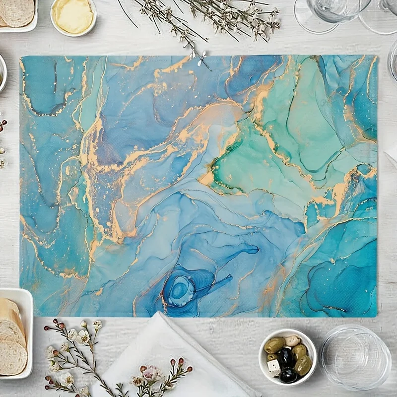 4PC Teal Placemats Turquoise Blue Thick Place Mats Decorative Peacock Table Mat For Dining Table Kitchen Home Decor