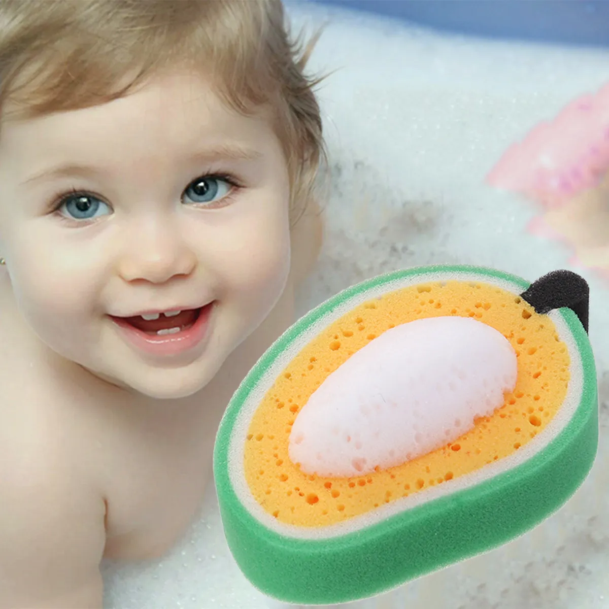 4Pcs Child Shower Sponge Fruit Bath Cotton Set Creative Design for Kids Bath Time Gentle on Tender Skin Works with All Soaps
