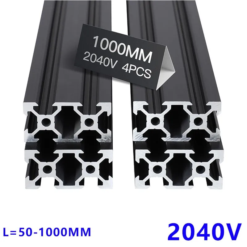 4pcs Black V-slot 2040 European Standard Industrial Aluminum Alloy Profile Length 10-1000mm Linear Rail for DIY 3D Printer CNC