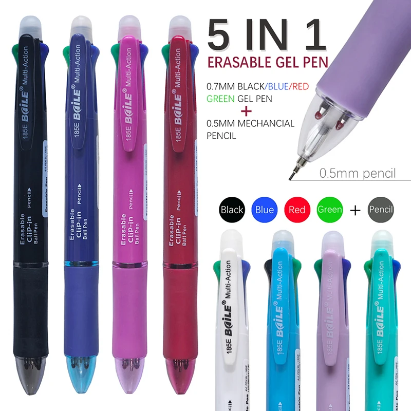 5 In1 Erasable Gel Pen 0.7mm Black Blue Red Green Multi-Color Gel Pen 0.5mm Kawaii Pencil School Office Stationery