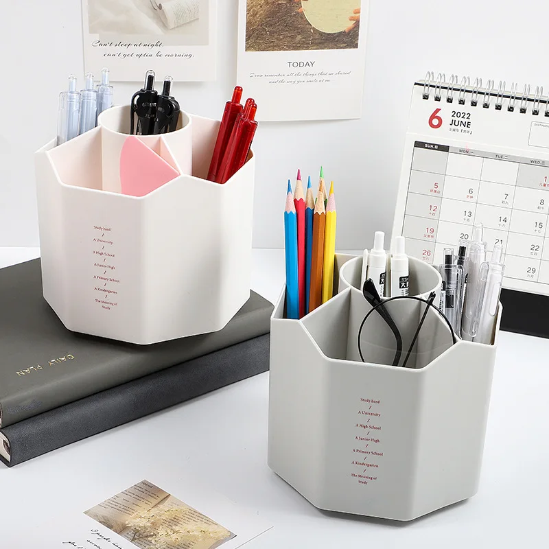 5-hole Large-capacity Rotating Pen Holder Storage Box Office Desktop Stationery Pen Holder Simple Student Supplies
