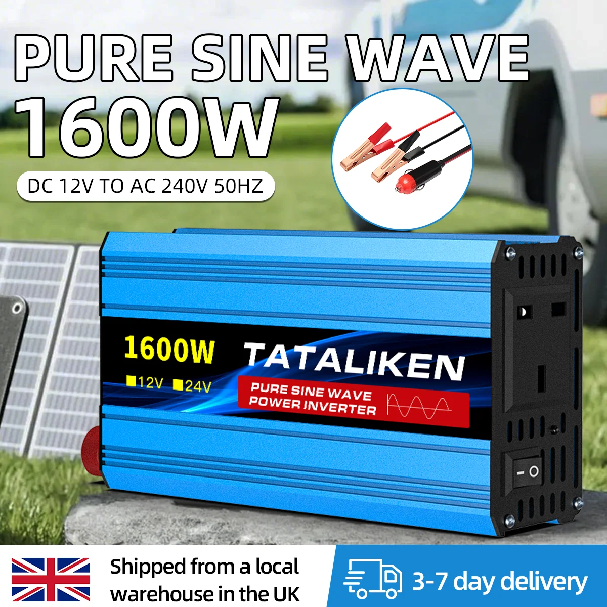 5000W Heavy Duty Car Inverter Pure Sine Wave 12V-240V LCD Screen Dual 240V Outlets Temperature Controlled Fan for Vehicle Solar