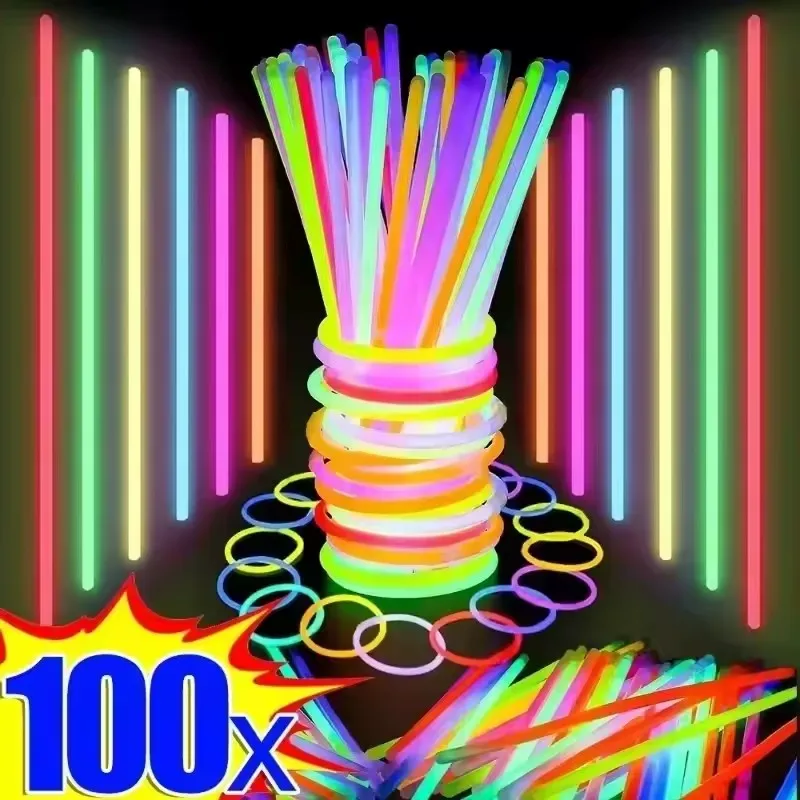 50/100Pcs Fluorescence Sticks Party Multicolor Glowing Stick Bright Colorful Light Bright Bendable Glow Bracelet Party Supplies